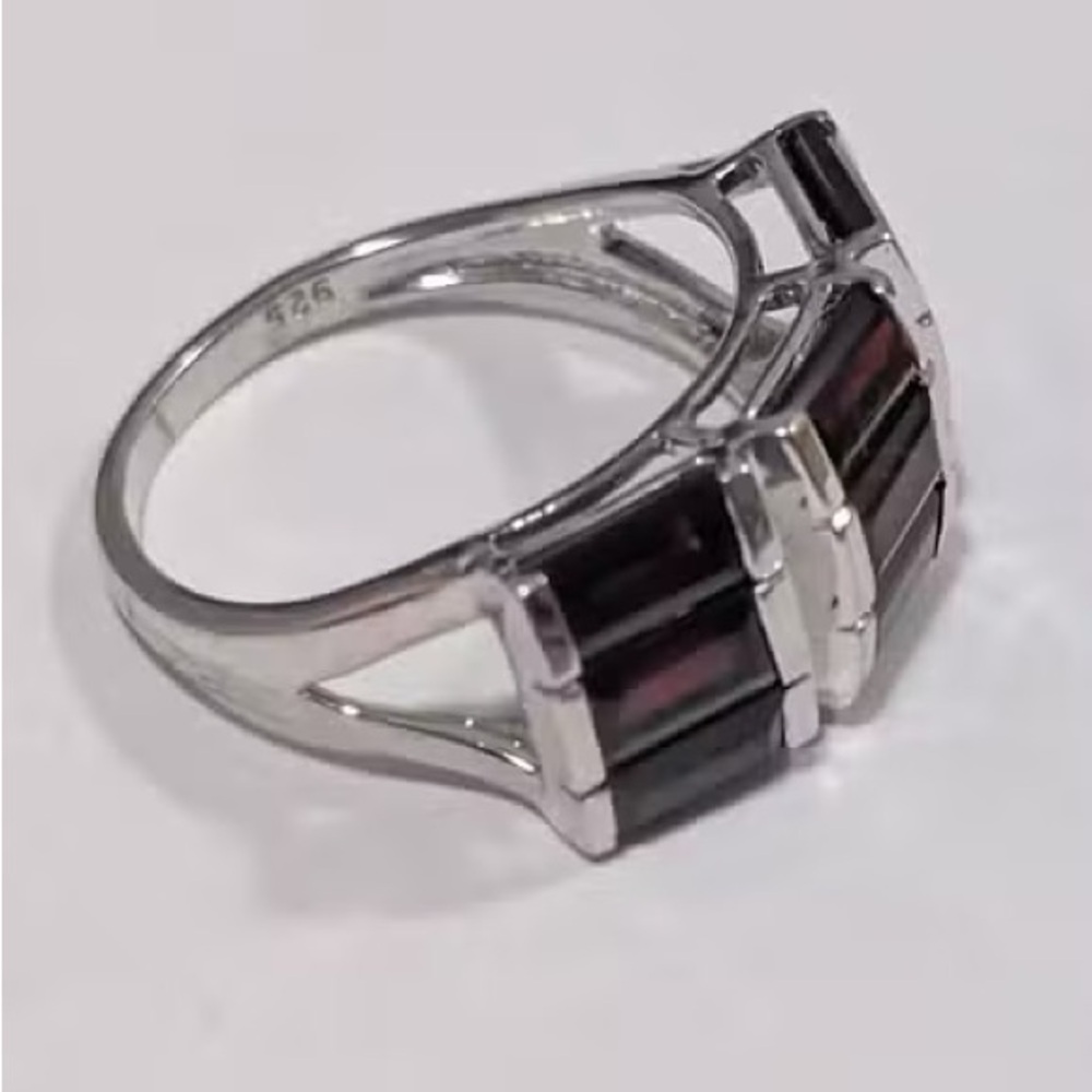 Genuine Silver and Dark Garnet Women's Ring